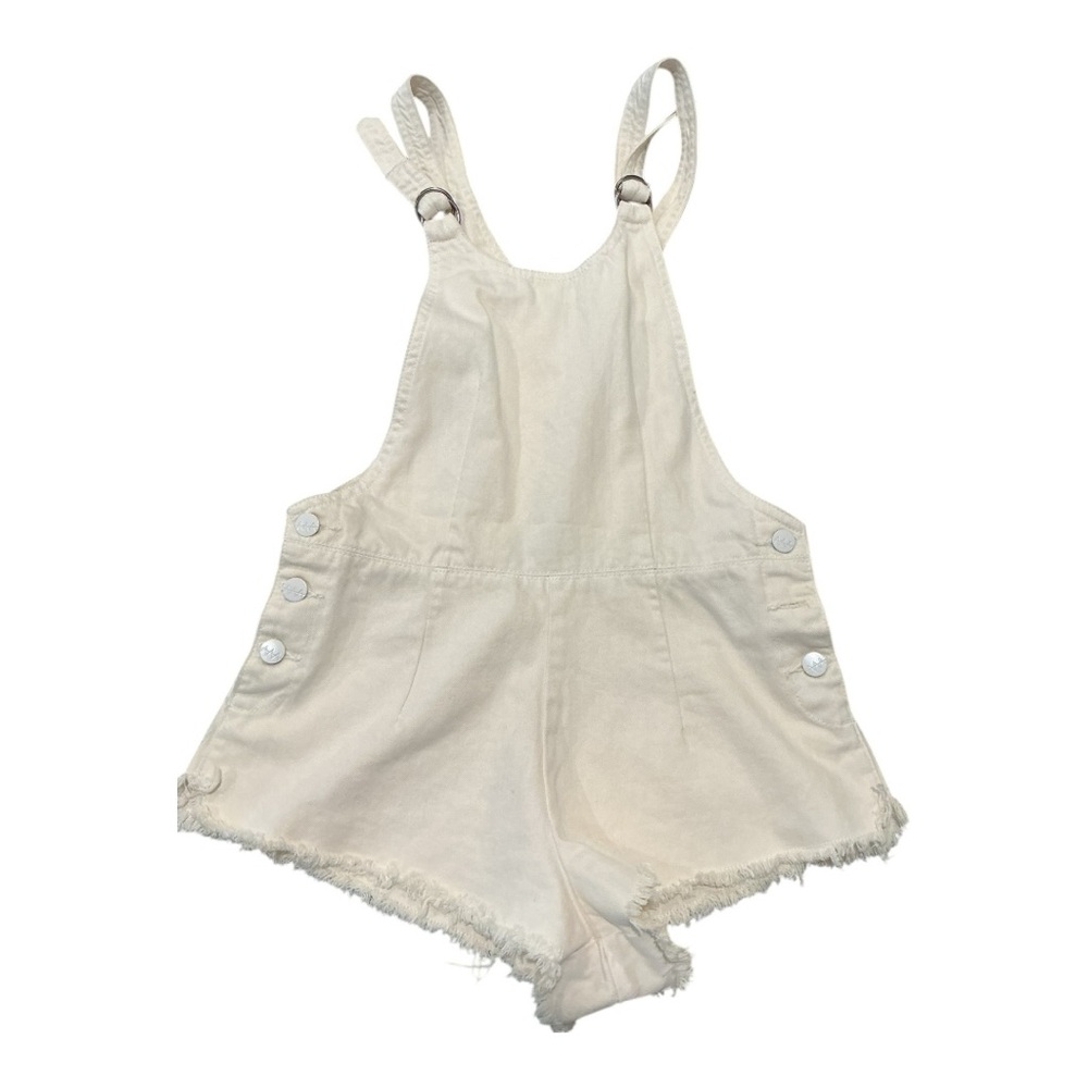 ZEE.GEE.WHY. Beige Cotton Overall Shorts Women’s Size M Frayed Hem Romper - Picture 2 of 8